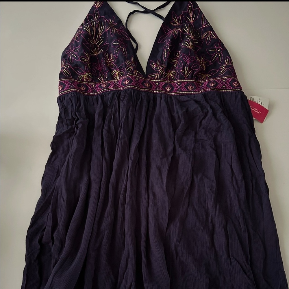 Xhilaration Dark Purple Dress with Embroidery